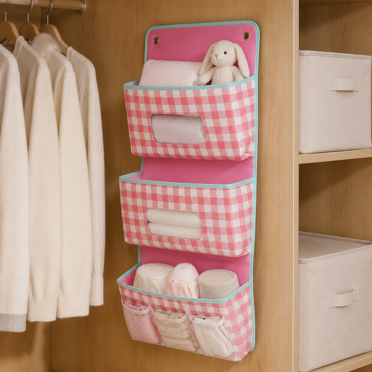 Hanging Door Organizer with Hooks, 2-Tier or 3-Tier Wall Closet Storage Bag for Bedroom, Dorm & Bathroom