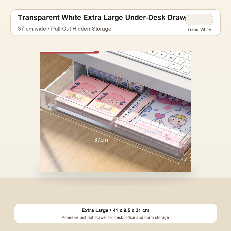 Transparent White Extra Large under desk pull-out drawer organizer