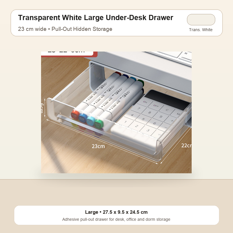 Transparent White Large under desk pull-out drawer organizer