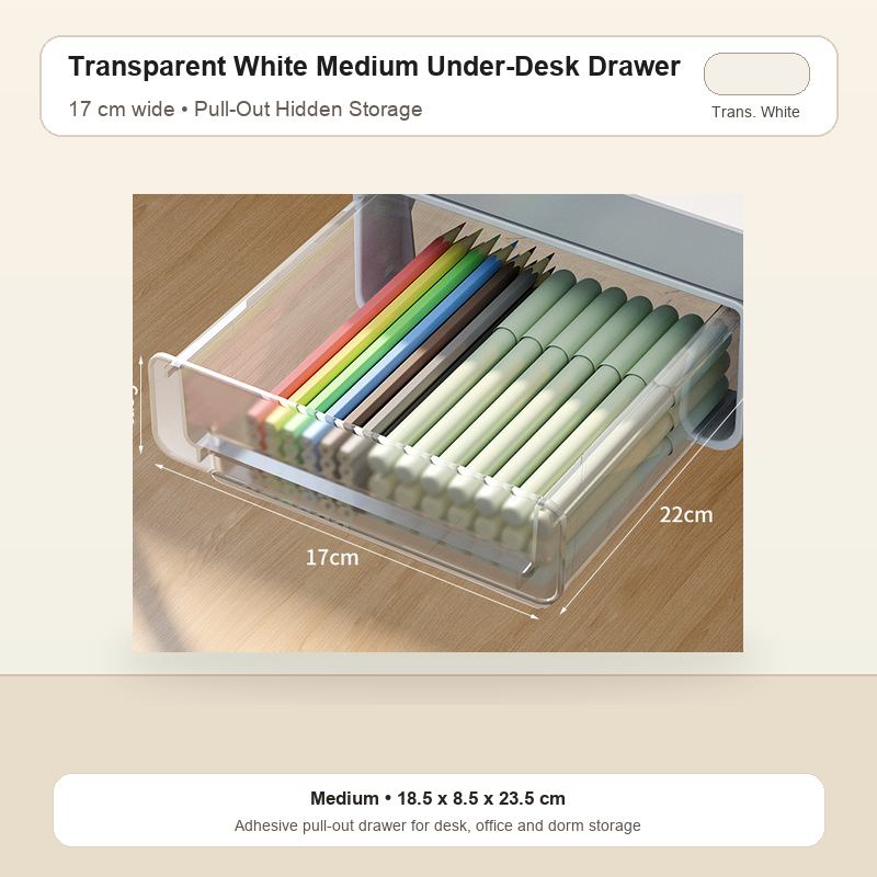 Transparent White Medium under desk pull-out drawer organizer
