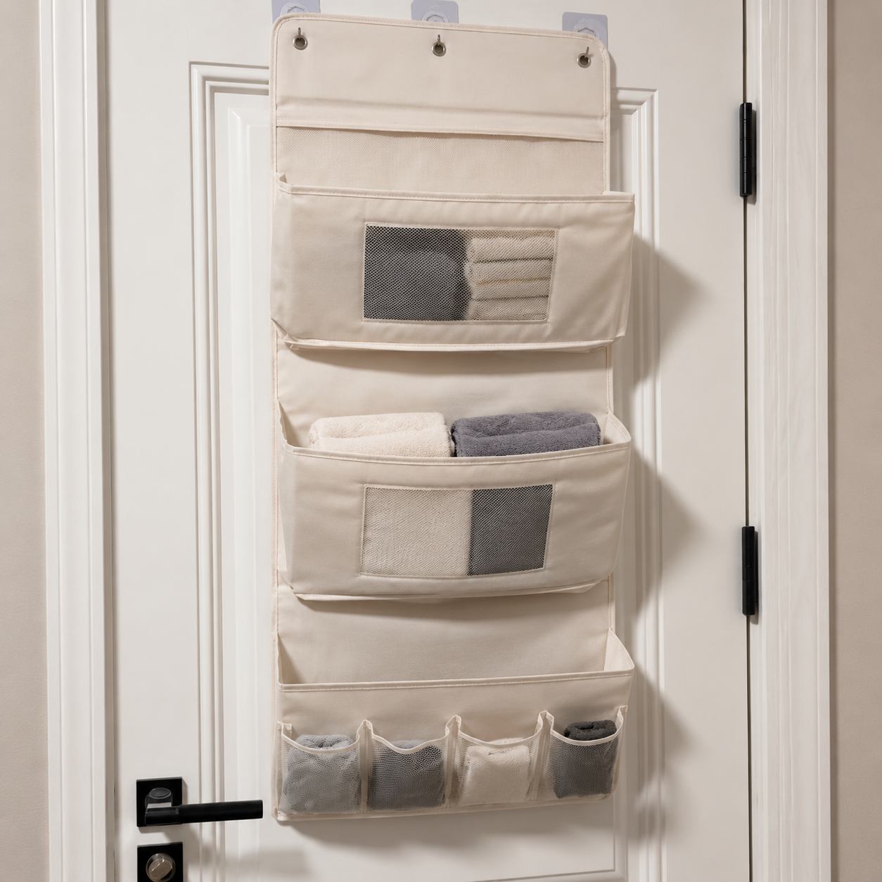 Hanging Door Organizer with Hooks, 2-Tier or 3-Tier Wall Closet Storage Bag for Bedroom, Dorm & Bathroom