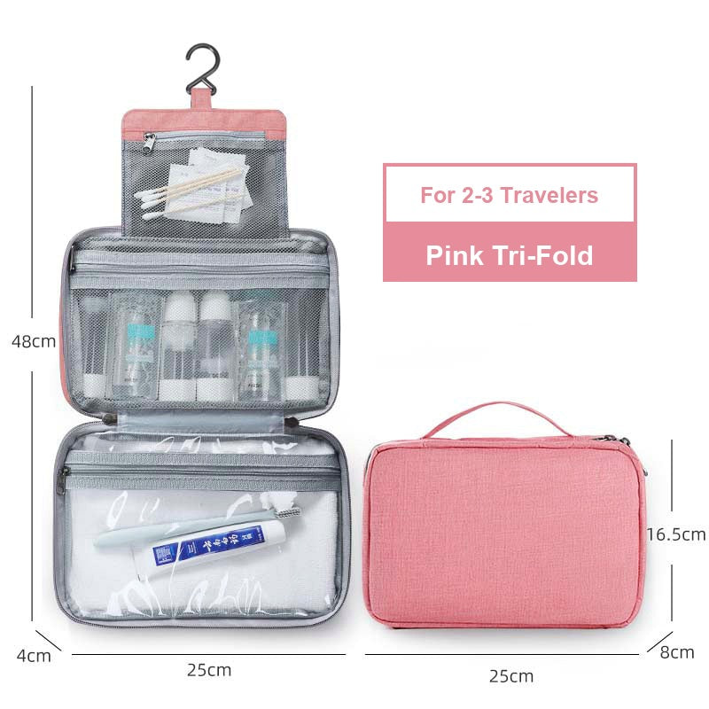 Water-Resistant Hanging Travel Toiletry Bag, Foldable Dry Wet Separation Cosmetic Organizer for Men & Women