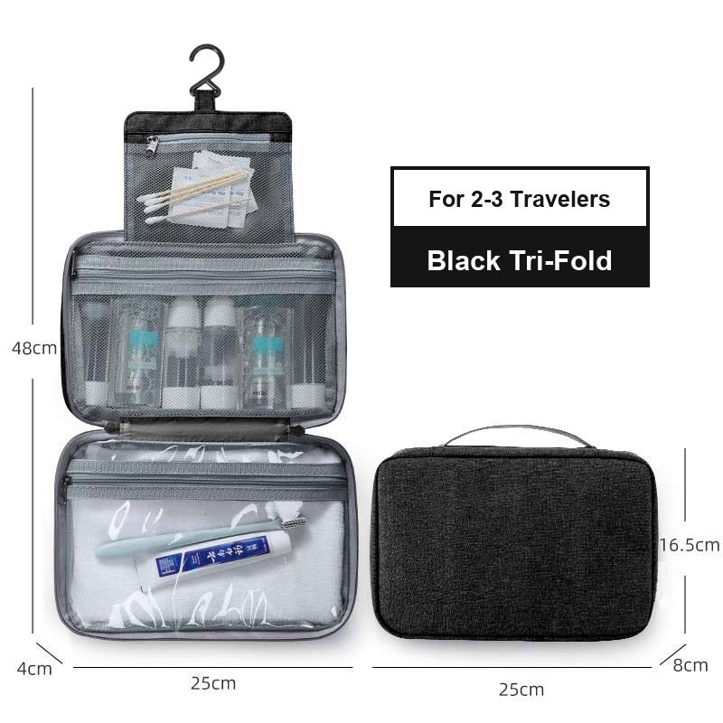Water-Resistant Hanging Travel Toiletry Bag, Foldable Dry Wet Separation Cosmetic Organizer for Men & Women
