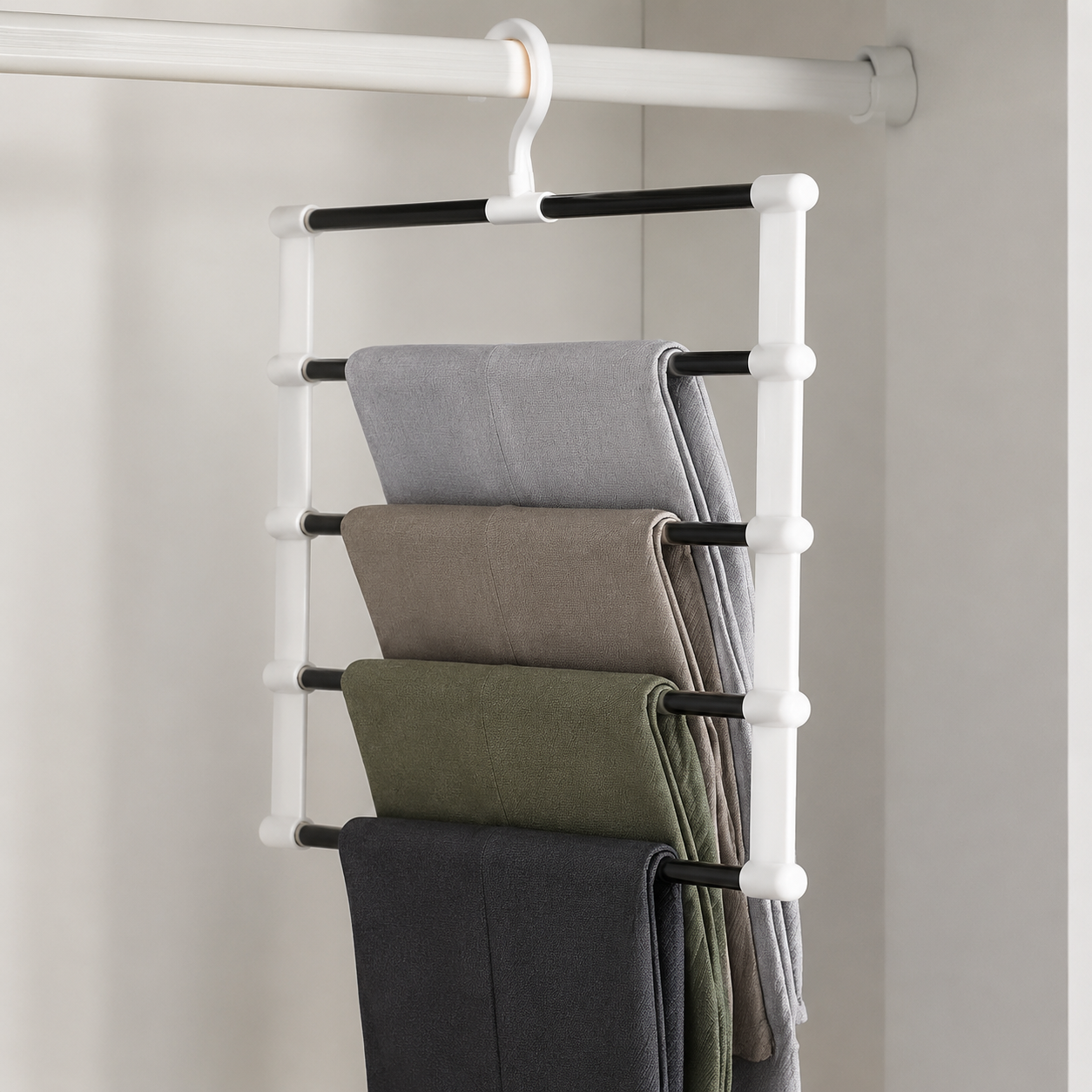 Multi-Tier Pants Hanger, Space-Saving Closet Organizer for Trousers and Scarves